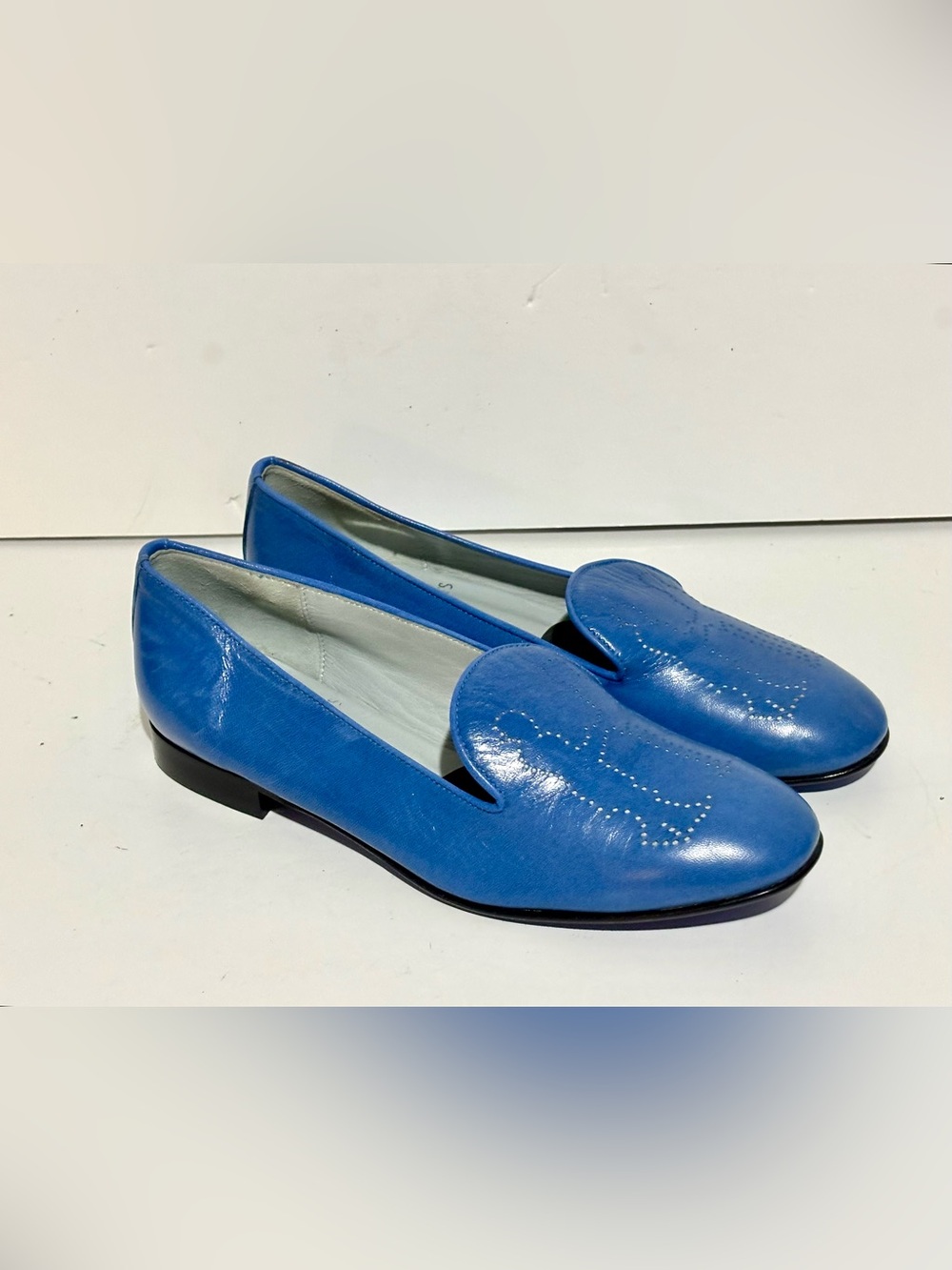 Hadleigh's Signature Handcrafted Luxury Slippers in Blue Leather Size 37/7